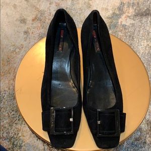 Prada black suede kitten heel